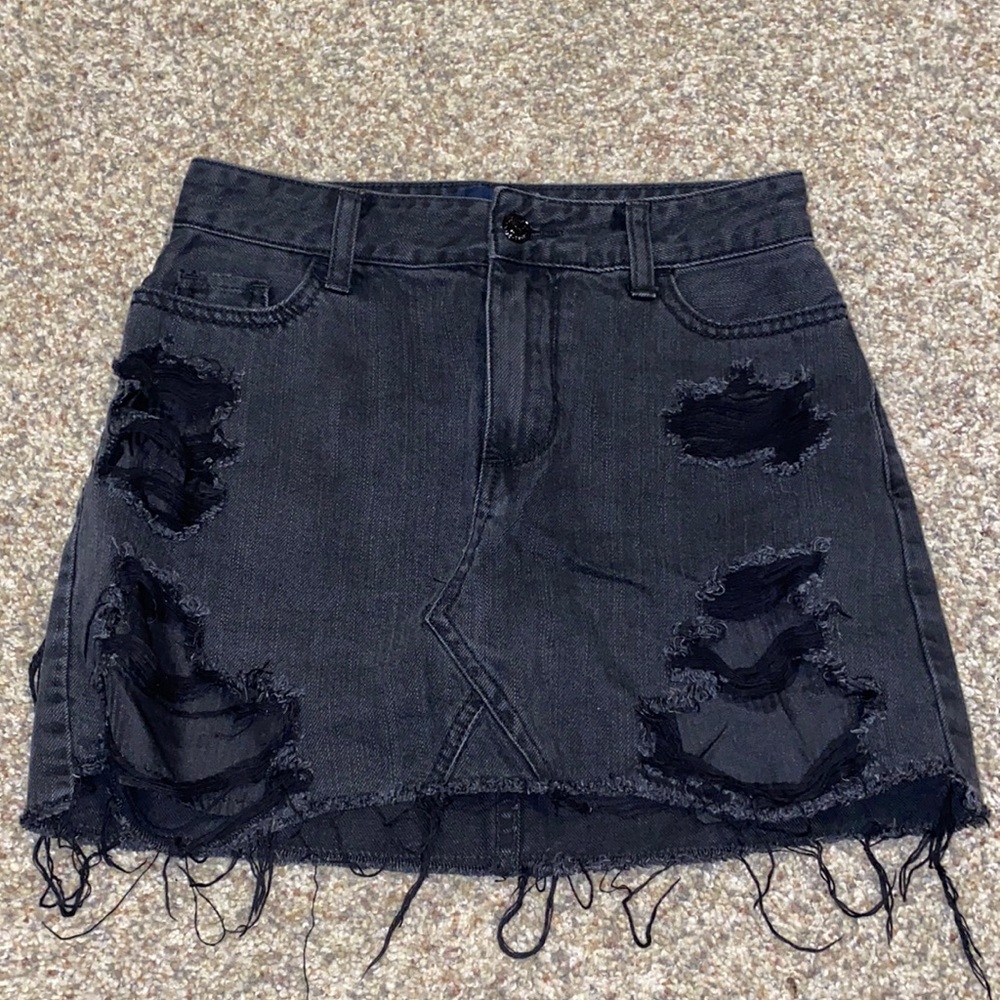 distressed jean skirt